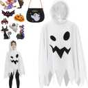 Cute Girls Halloween Ghost Elf Costume Hooded Cape Cloaks Party Trick or Treat Dress Up,