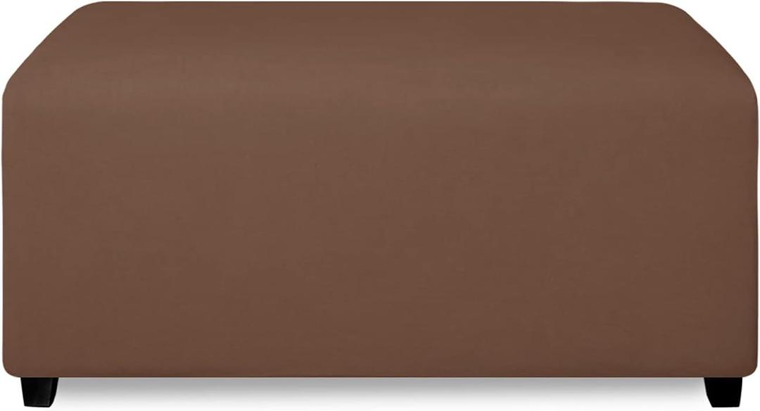 PureFit Super Stretch Soft Form Fit Ottoman Cover Rectangle - Ottoman Slipcovers for Foot Stool & Folding Storage Furniture for Living Room with Nonslip Elastic Bottom (Small, Brown)