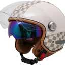 Motor Cycle Helmets for Men Dual Visor 3/4 Open Face Motorcycle Helmet for Men & Women, DOT Approved Unisex Retro Half Helmet，Motorbike Casco for Moped Cruiser (White, L)