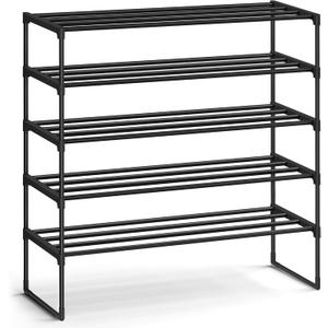 SONGMICS Shoe Rack, 5-Tier Shoe Organizer, Metal Storage Shelf, Upright or Upside Down, for 20-25 Pairs, Stackable, for Entryway, 11.8 x 36.2 x 35.4 Inches, Black ULSA305BH01