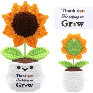 Handmade Positive Crochet Sunflower Doll - Teacher Appreciation Gifts, Thank You Gifts for Women Coworkers Friends Family - Thank You for Helping Me Grow, Emotional Support Crochet Flowers
