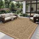 MontVoo-Outdoor Rug-Patio Rug 8x10 ft Polypropylene Indoor Outdoor Rugs Outdoor Carpet for Patio Deck Balcony Porch, Textured Weave, Durable for High Traffic, Fade-Resistant, Vintage Neutral Brown