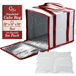 Cakebon 12-Inch Cake Insulated Cooler Bag with Ice Pack Sheets Premium Carrier Bag for Cakes, Pastries & Cupcakes Durable, Reusable, Moisture-Proof Design for Bakers & Food Deliveries (1-Pack)