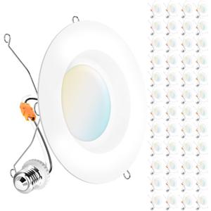 Sunco 48 Pack 6 Inch LED Can Lights, Retrofit Recessed Lighting, Smooth Trim, 965 LM, 13W (75W Equivalent), Selectable CCT 2700K/3000K/3500K/4000K/5000K, Dimmable, Damp Rated UL.