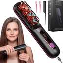 FLOWN Original Go Brush PRO [Five Minutes Hair Styling Routine] - No Damage Heat Brush with USB-C Charger - Electric Travel Pocket Brush for All Hair Types - Black (Formerly Numoya)
