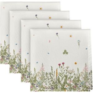 Horaldaily Spring Summer Cloth Napkins 18 x 18 Inch, Wild Flowers Floral Party Dinner Decoration Washable Napkins Set of 4 (Beige)