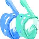 Kids Snorkel Mask Full Face, Snorkeling Gear for Kids 2-14 with Camera Mount, 180 Degree Panoramic View Snorkeling Set Anti-Fog Anti-Leak (Blue+Cyan)