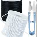 2 Rolls FIVEIZERO Black White Elastic Bracelet String,1mm,1.2mm,1.5mm Elastic Cord for Beading Stretchy String with Beading Needle for Bracelets, Sewing, Necklace, Jewelry Making and Crafts
