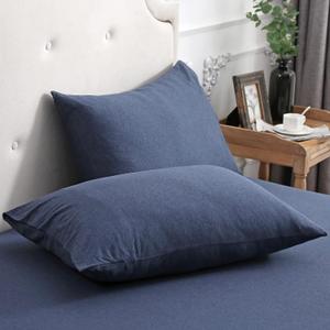 PURE ERA Jersey Knit Pillowcases 100% T-Shirt Cotton Super Soft Comfy Breathable, Set of 2, Queen 20" x 30", Navy Blue