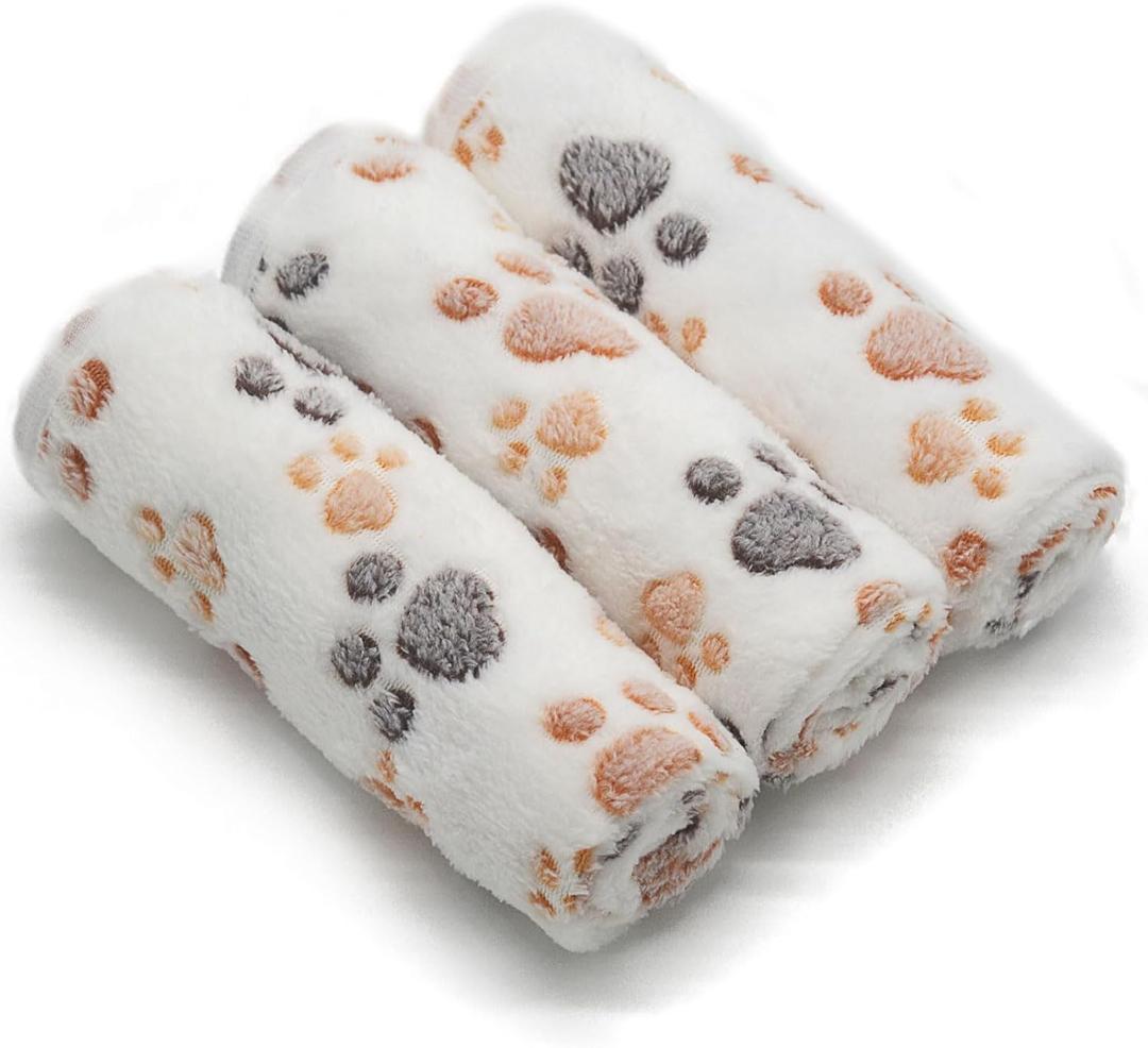 1 Pack 3 Puppy Dog Blankets Super Soft Warm Sleep Mat Fluffy Premium Fleece Pet Blanket Flannel Throw for Dog Puppy Cat - White Paw Print Large(40"x30")