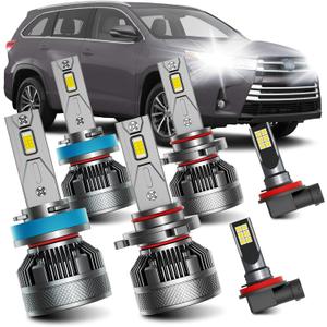 AWALITED Fits for 2014-2019 Toyota Highlander High Low Beam Fog Lights Bulbs Combo, 6000K White Plug-and-Play Super Bright Light Bulbs, Pack of 6