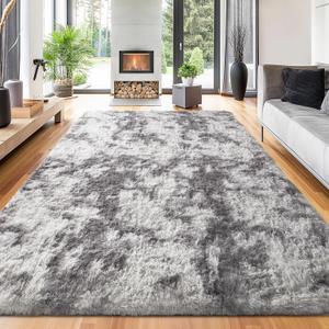 Ophanie Upgrade 9x12 Rugs for Living Room, Grey&White, Fluffy Shaggy Soft Area Rug, Gray Non-Slip Indoor Floor Carpet for Bedroom, Kids Baby Boys Teen Dorm Home Decor Aesthetic, Nursery