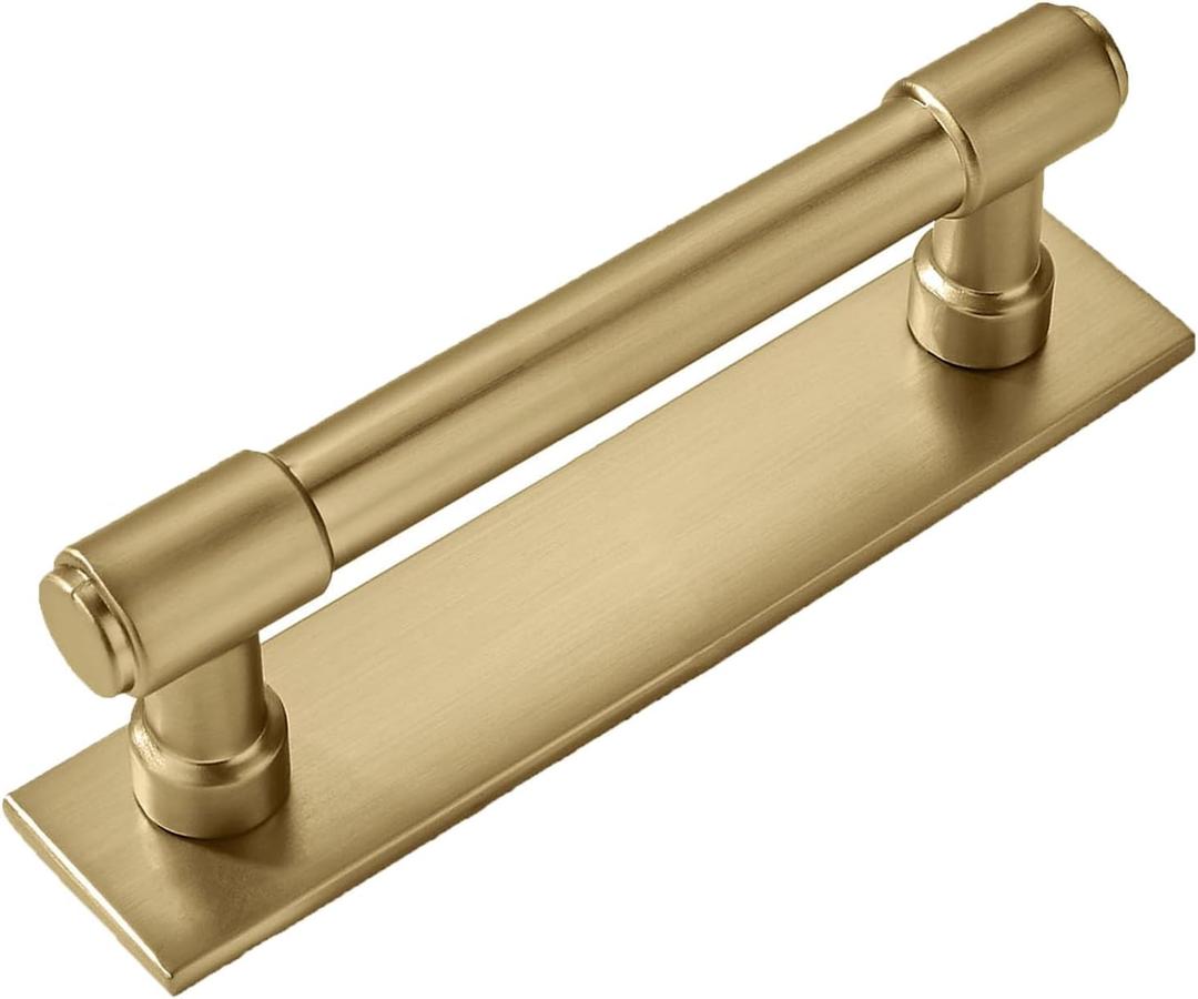 khtumeware 5 Pack 3 Inch(76 mm) Center to Center Champagne Bronze Cabinet Pull Backplate with Base Plate Zinc Solid Satin Brass Kitchen Cabinet Handles Drawer Pulls Cabinet Hardware