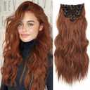 NAYOO Clip in Hair Extensions for Women 20 Inch Long Wavy Curly Auburn Hairpieces Full Head Synthetic Hair Hairpieces(6PCS,Auburn)