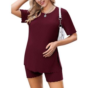Ekoauer Women 2 Piece Maternity Pajamas Set Lightweight Pregnancy Outfit Ribbed Knit Postpartum Loungewear Set with Pocket (S)