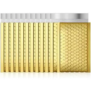 Fuxury Gold Bubble Mailers 4x8" 50 Pack, Usable Size 4X7" Strong Adhesion Metallic Bubble Envelopes,Waterproof Padded Envelopes Small Padded Mailer, Cute Packing for Jewelry, Makeup Supplie,Bulk #000