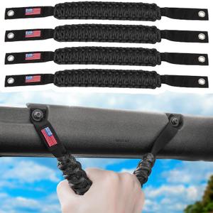 E-cowlboy Roll Bar Grab Handles Paracord Grip Handle for Ford Bronco 2021 2022 2023 2024 2-Door 4-Door Interior Accessories Premium Paracord US Flag (Black 4 Pack)