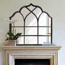 BAODANFU Window Mirror Pane, Black Metal Frame, Cathedral Arched Wall Mirrors Decorative Over Fireplace Mantel, Farmhouse Decorations for Dining Living Room Hallway Entryway