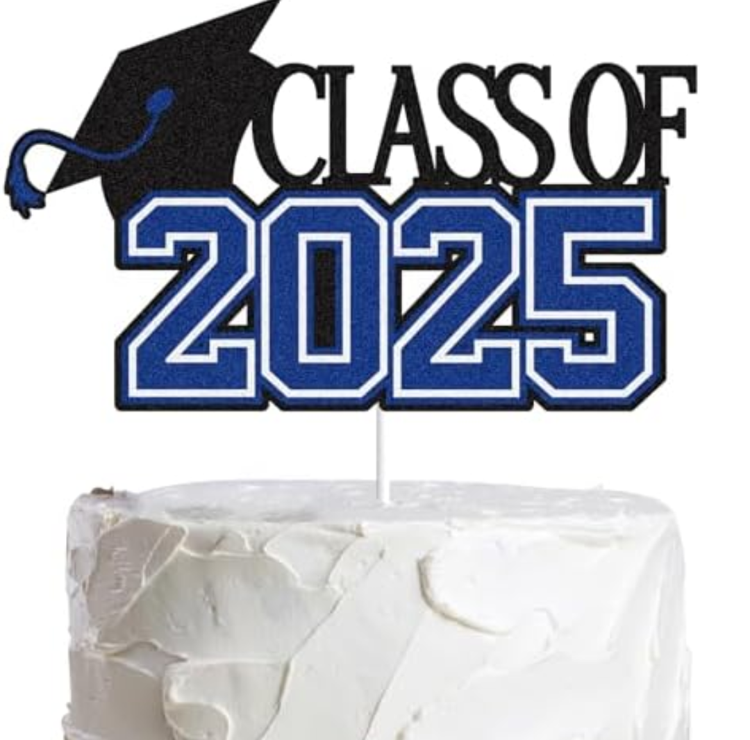 LINGBOOM Class of 2025 Graduation Cake Topper Blue Glitter Grad 2025 Happy Graduation We are So Proud of You Cake Decorations Congrats Grad Party Supplies Set of 4