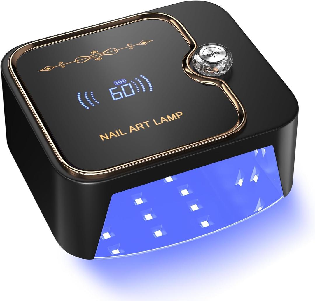 388W Cordless Nail Lamp, Rechargeable UV Light for Gel Nails with Unique Knob & Full LCD Display Screen, Portable Wireless UV LED Nail Lamp, Fast Curing Gel Nail Polish for Salon & Home Use