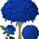 INSPRING 50 PCS Blue Roses Artificial Flowers with Long Stems | Real Looking, Fake Roses, Silk Flowers, DIY Bouquet, Wedding Party Celebration Home Bridal Decoration Gift, for Her Wife