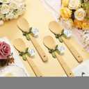 Jingmore 36 Set Bridal Shower Party Favors Bamboo Wooden Spoons with Bow and Tags Kitchen Utensils Wedding Favors Gift for Bridal Shower Prizes Guests Party Table Decoration(Leaves,Green Ribbon)