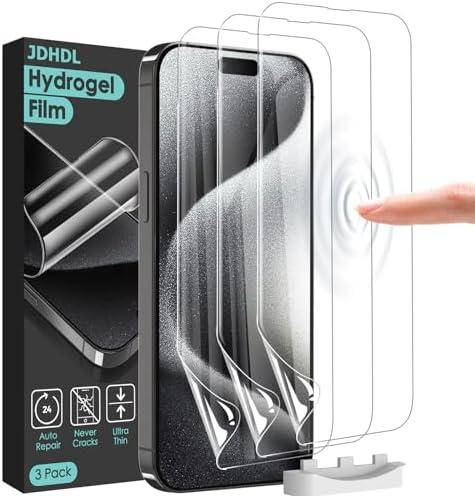 JDHDL Screen Protector [3 Pack Soft Hydrogel Film for iPhone 15 Pro/15, Upgraded Non-breakable Flexible TPU]