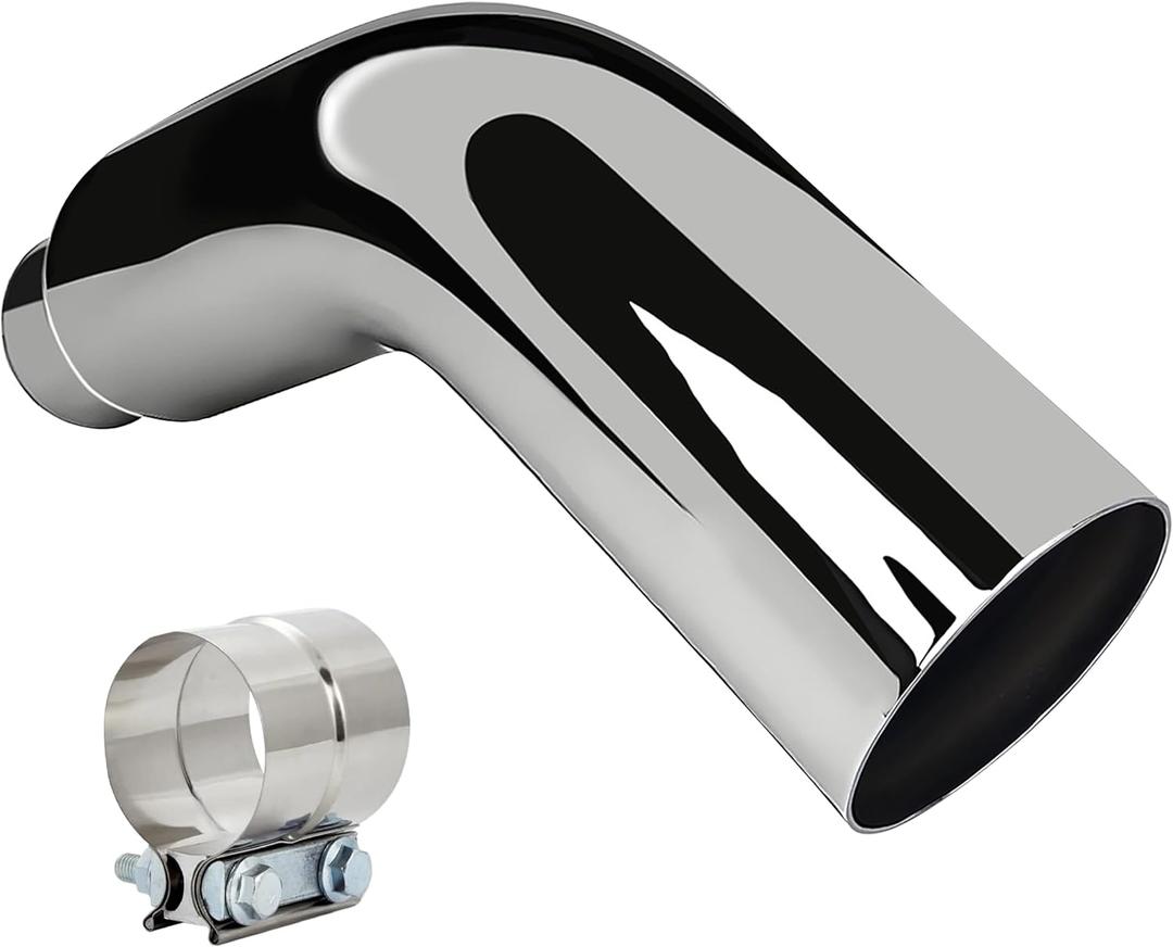 Universal 5" to 8" Exhaust Elbow Pipe with Steel Clamp - Silver Chrome or Black Painted for Car, Truck & Diesel