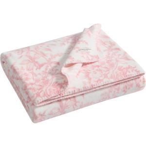 Laura Ashley - Plush Throw Blanket, 50x70, Soft and Warm with a Lightweight Feel, Reversible Floral Design with Stripe Reverse, Bedford Pink Pink