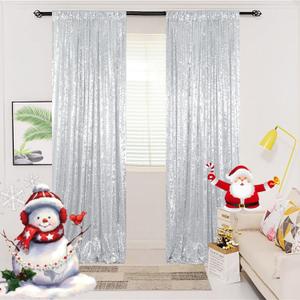 ShinyBeauty Sequin Backdrop 4x10ft Silver Sequin Curtains 2 Panels Wedding Drapes Glitter Backdrop Curtains for Parties Photography Background (4FTx10FTx2PC, Silver)