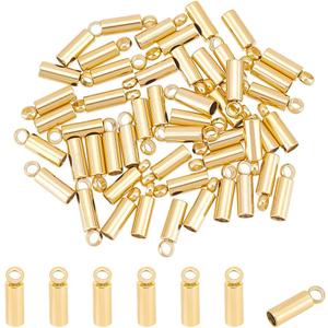 UNICRAFTALE 50Pcs Tube Cord Ends 304 Stainless Steel Cord Ends 2mm Inner Diameter Smooth End Tips Terminators Cord Finding for Cord Bracelets Jewelry Making, Golden