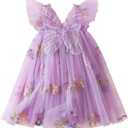 NNJXD Baby Girl Flower Embroidery Tulle Dress Butterfly Toddler Birthday Party Dresses 2109 Purple Size(120) 4-5 Years