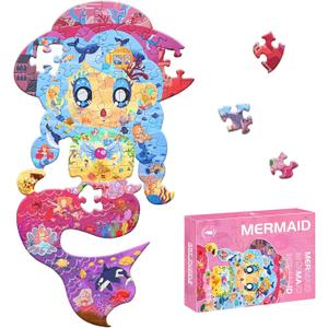 GIVEITALL Irregular Jigsaw Puzzles for Kids Ages 4-6 6-8 8-10 10-12 Year Old,Mermaid Puzzle 70 Pieces Enlightening Puzzle Game Creative Gift for Boys Girls (Mermaid)
