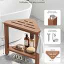 15" Shower Foot Rest with Side Hook, HDPE Waterproof Corner Shower Stool for Shaving Legs, Anti-Slip Shower Bench with Storage Shelf for Inside Shower, Space-Saving Shower Seat for Small Showers, Teak