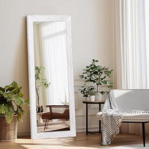Full Length Mirror 58"x22" - Beveled Edge Rustic White Dressing Mirror, Solid Wood Frame, Wall Mounted or Leaning for Bedroom, Entryway, Living Room