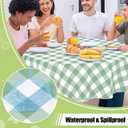 Smiry Oval Table Cloth, Waterproof Vinyl Tablecloths with Flannel Backing, Wipeable Buffalo Plaid Table Cover for Picnic, Indoor and Outdoor (Sage Green & White, 60"x84")