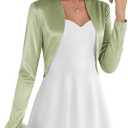 Belle Poque Women Long Sleeve Bolero Shrug Open Front Satin Jacket Ruffled Shrugs for Evening Dresses Formal (X-Large, Light Green)