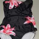 Girls Swimsuit Solid Color Tankini Contrast Trim Swimwear 2 Piece Bathing Suit Padded Swimsuits for Teens  (Black, M)