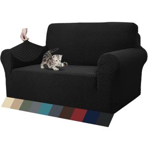 ZNSAYOTX 1 Piece Jacquard Couch Covers for 2 Cushion Couch High Stretch Loveseat Slipcover for Pets Dogs Anti Slip Love Seat Sofa Slipcover Furniture Protector (Loveseat, Black)