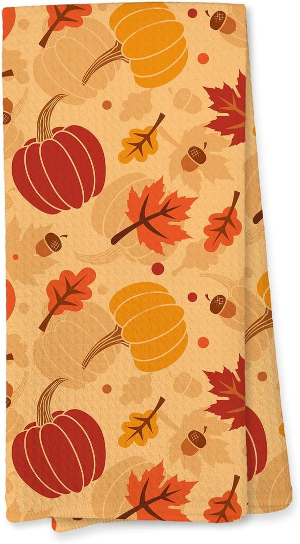 Giosve Fall Pumpkin Kitchen Towels, Farmhouse Rustic Autumn Pumpkin Maple Leaf Decorative Hand Towels for Bathroom, Fall Dish Tea Towel for Kitchen Decor, Autumn Bathroom Decor, 16x24 Inch