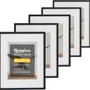 Heimlove 16x20 Picture Frames with Mat to Display 11x14 Picture Set of 5, Plastic Black Photo Frame for Poster, Diploma, Certificate and Document with Gallery Wall Frame Set (5 Pack(Black), 16x20 mat to 11x14)