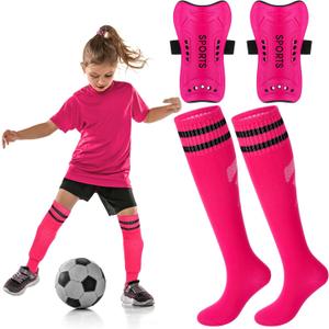 Syhood Soccer Shin Guards and Socks for Toddler Kids Youth, Lightweight Soccer Shin Pads Protective Defender Gear for 3-5, 5-10, 10-15 Years Old Children Teen Boys Girls Sports Game (Pink) Small