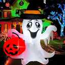 2025 Latest Release Halloween Inflatables Ghost Outdoor Decorations 5FT Ghost Pumpkin Inflatable with Build-in 2 LED Ghost Blow Up Yard Decoration Cute Ghost Blowup Decor for Party Garden Lawn