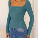 ZESICA Women's Long Sleeve Shirts 2026 Spring Fashion Square Neck Slim Fit Basic Going Out Tops Trendy Outfits Size L