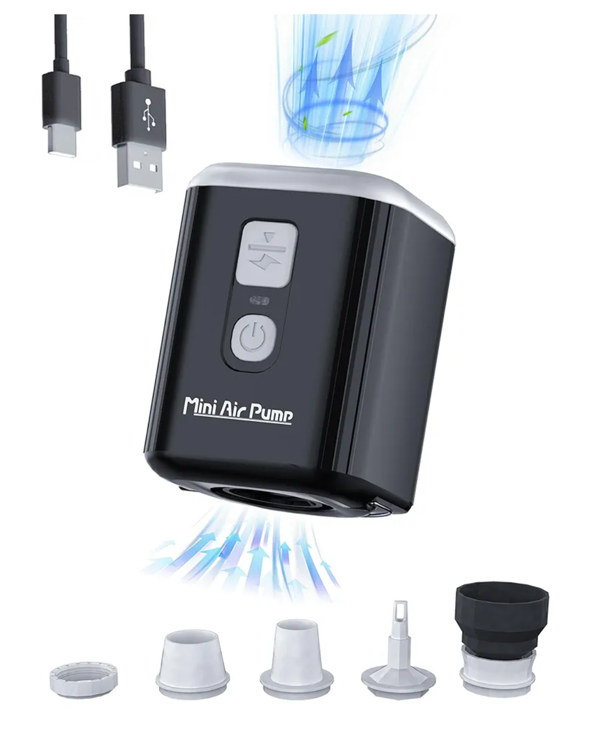 Portable Air Pump for Inflatables: Mini Air Pump with 1600mAh Battery & Camping Light - Rechargeable Electric Pump for Vacuum Storage Bags, Air Mattress, Swimming Ring, Pool Floats