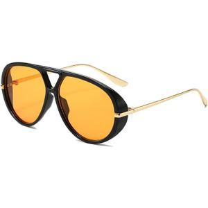 PORADAY Oversized Aviator Sunglasses for Women Men Retro Large Frame Shield Sun Glasses Trendy Vintage Shades(Black/Orange)