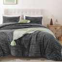 Smoofy Fluffy Twin Comforter Sets 2 Pieces - Dark Grey Fleece Fluffy Comforter Set, Luxury Fuzzy Twin Bedding Set, Soft Warm Comforter All Season, Heavy Faux Fur Comforter with Pillow Cases