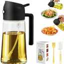 PLAPITATE Oil Dispenser for Kitchen, 2 in 1 Olive Oil Sprayer, Olive Oil Dispenser Spray Bottle with Brush, Oil Sprayer for Cooking for Air Fryer, Barbecue, Salad 16oz/470ml (Black)