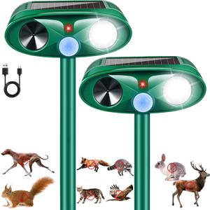 Upgraded Sonic Fortress Pro Deer Repellent Devices Squirrel Rabbit Cat Raccoon Deterrent Solar Ultrasonic Animal Repellent Outdoor with Motion Activated Strobe Light for Yard Garden Protection,2Pack