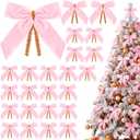 Riceshoot 24 Pcs 3.5 Inch Velvet Christmas Bows for Christmas Tree Rustic Wreath Bows Vintage Xmas Twist Tie for Treat Bakery Candy Bags Gift Wrapping Home Decor(Pink)